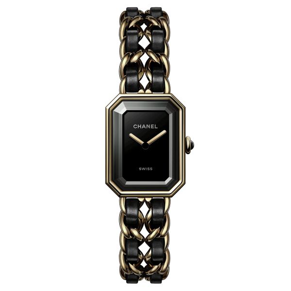 CHANEL Première Edition Originale quartz watch black lacquered dial steel bracelet yellow gold and black leather 20 mm H6951