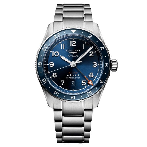 Longines Spirit Zulu Time automatic watch blue dial steel bracelet 42 mm