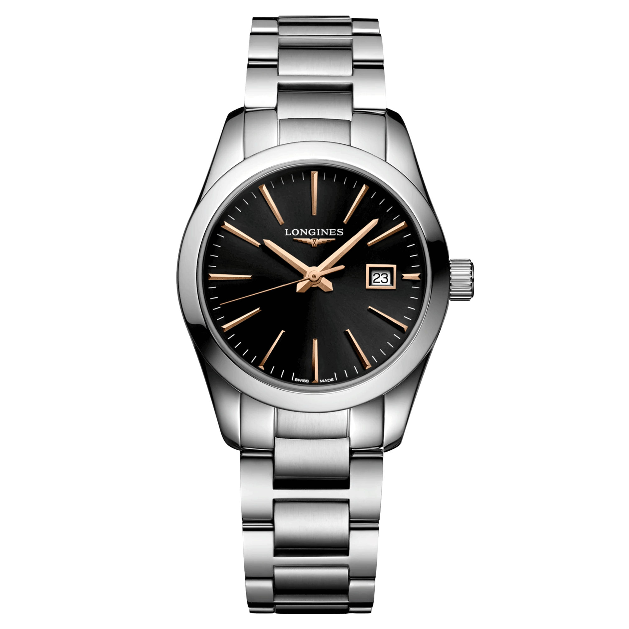 Montre Longines Conquest Classic quartz cadran noir bracelet acier 29,5 mm L2.286.4.52.6