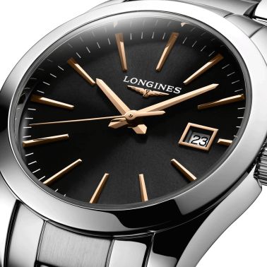 Montre Longines Conquest Classic quartz cadran noir bracelet acier 29,5 mm L2.286.4.52.6