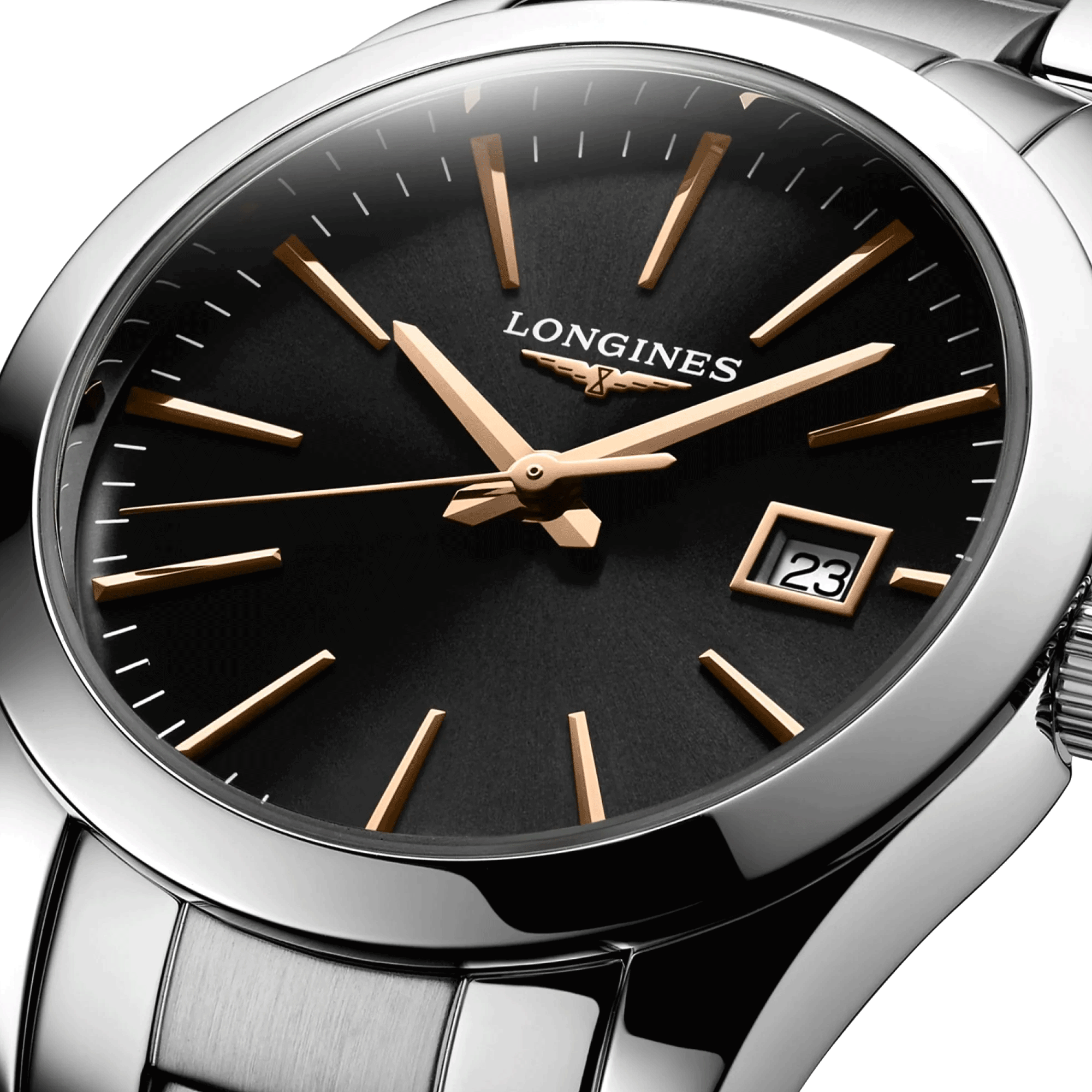 Montre Longines Conquest Classic quartz cadran noir bracelet acier 29,5 mm L2.286.4.52.6
