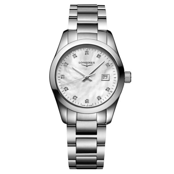 Montre Longines Conquest Classic quartz cadran nacre blanche bracelet acier 29,5 mm L2.286.4.87.6