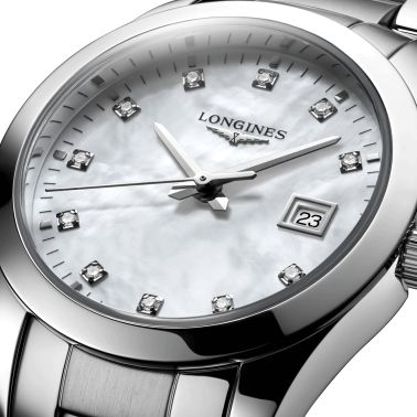 Montre Longines Conquest Classic quartz cadran nacre blanche bracelet acier 29,5 mm L2.286.4.87.6
