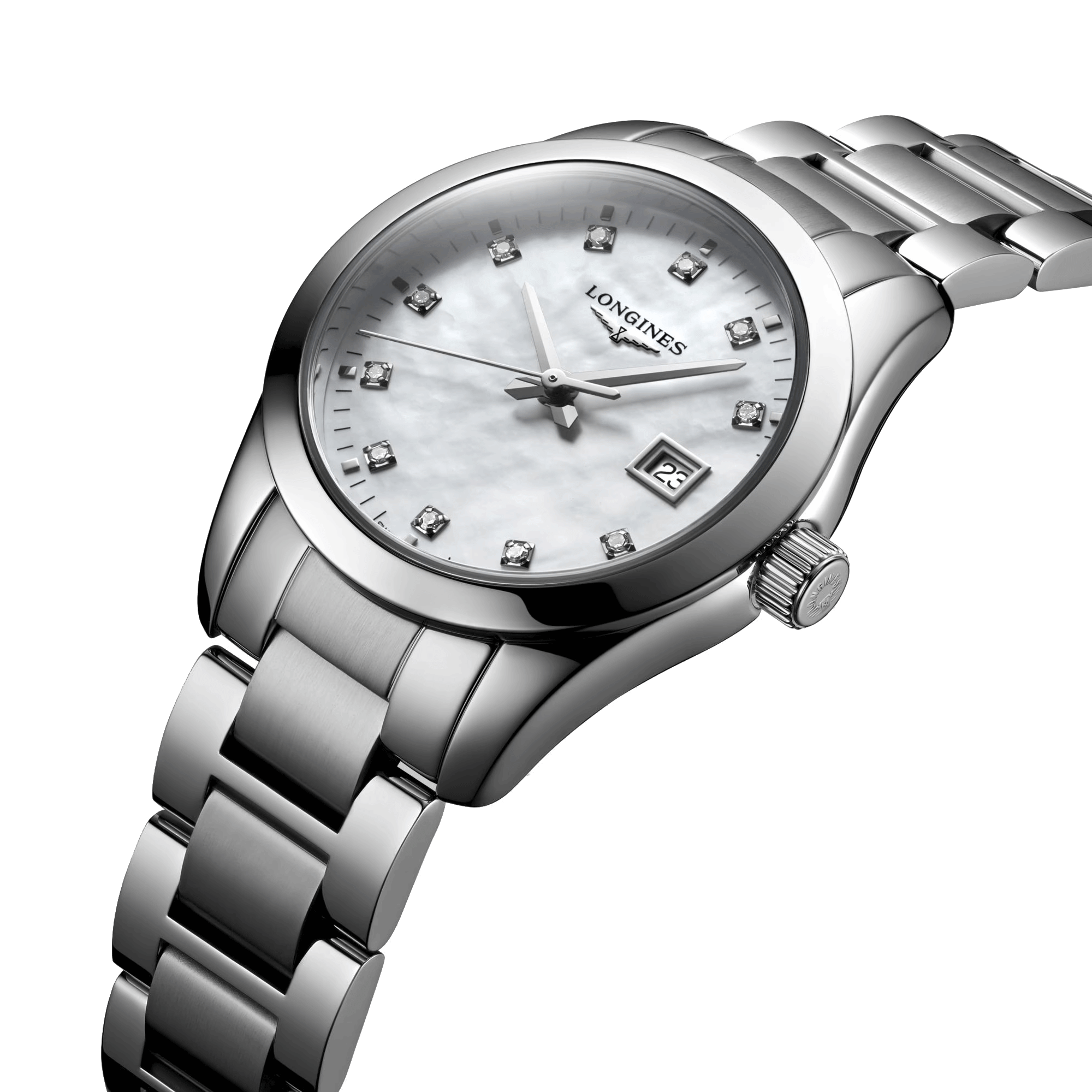 Montre Longines Conquest Classic quartz cadran nacre blanche bracelet acier 29,5 mm L2.286.4.87.6