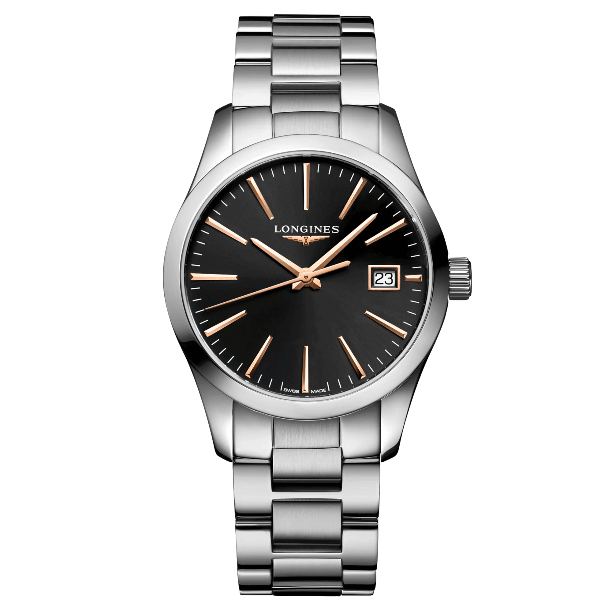 Montre Longines Conquest Classic quartz cadran noir bracelet acier 34 mm L2.386.4.52.6