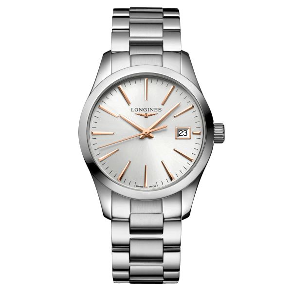 Montre Longines Conquest Classic quartz cadran argenté bracelet acier 34 mm L2.386.4.72.6