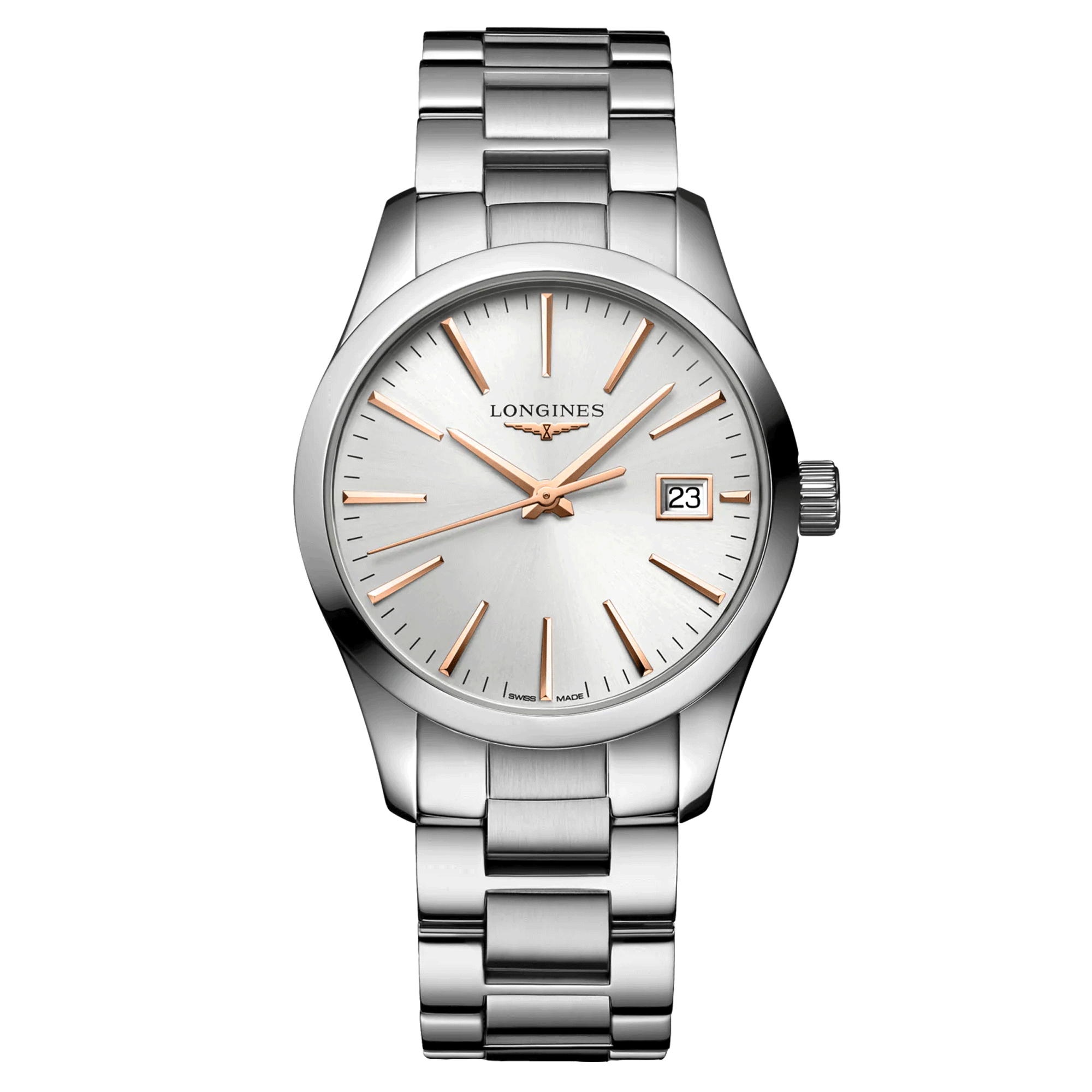 Montre Longines Conquest Classic quartz cadran argenté bracelet acier 34 mm L2.386.4.72.6