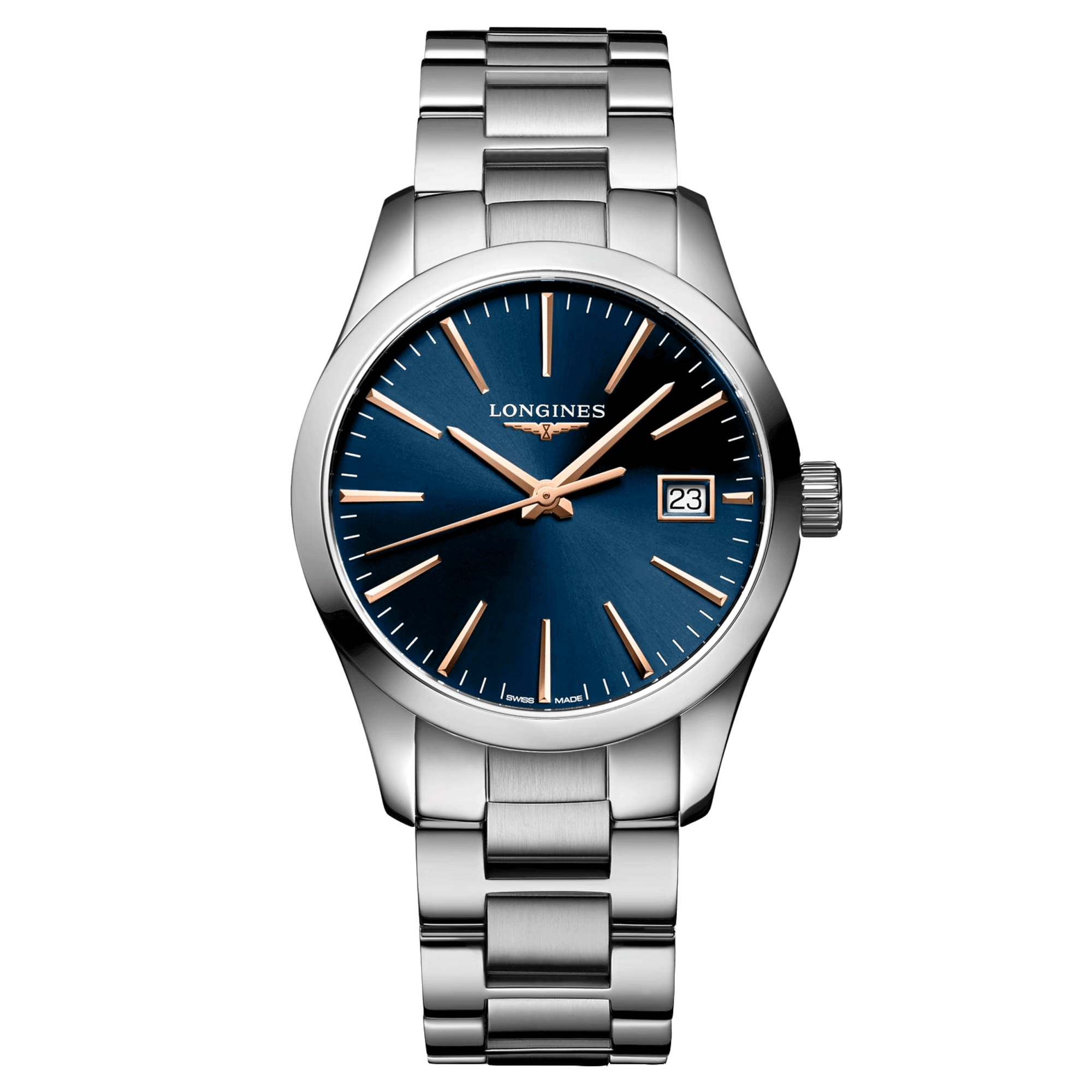 Montre Longines Conquest Classic quartz cadran bleu bracelet acier 34 mm L2.386.4.92.6