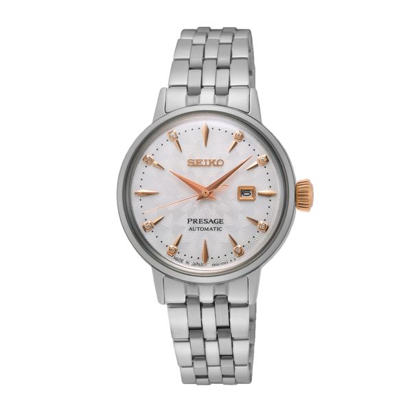 Seiko Presage Cocktail Time "Clover Club" automatic white dial diamonds stainless steel bracelet 30 mm