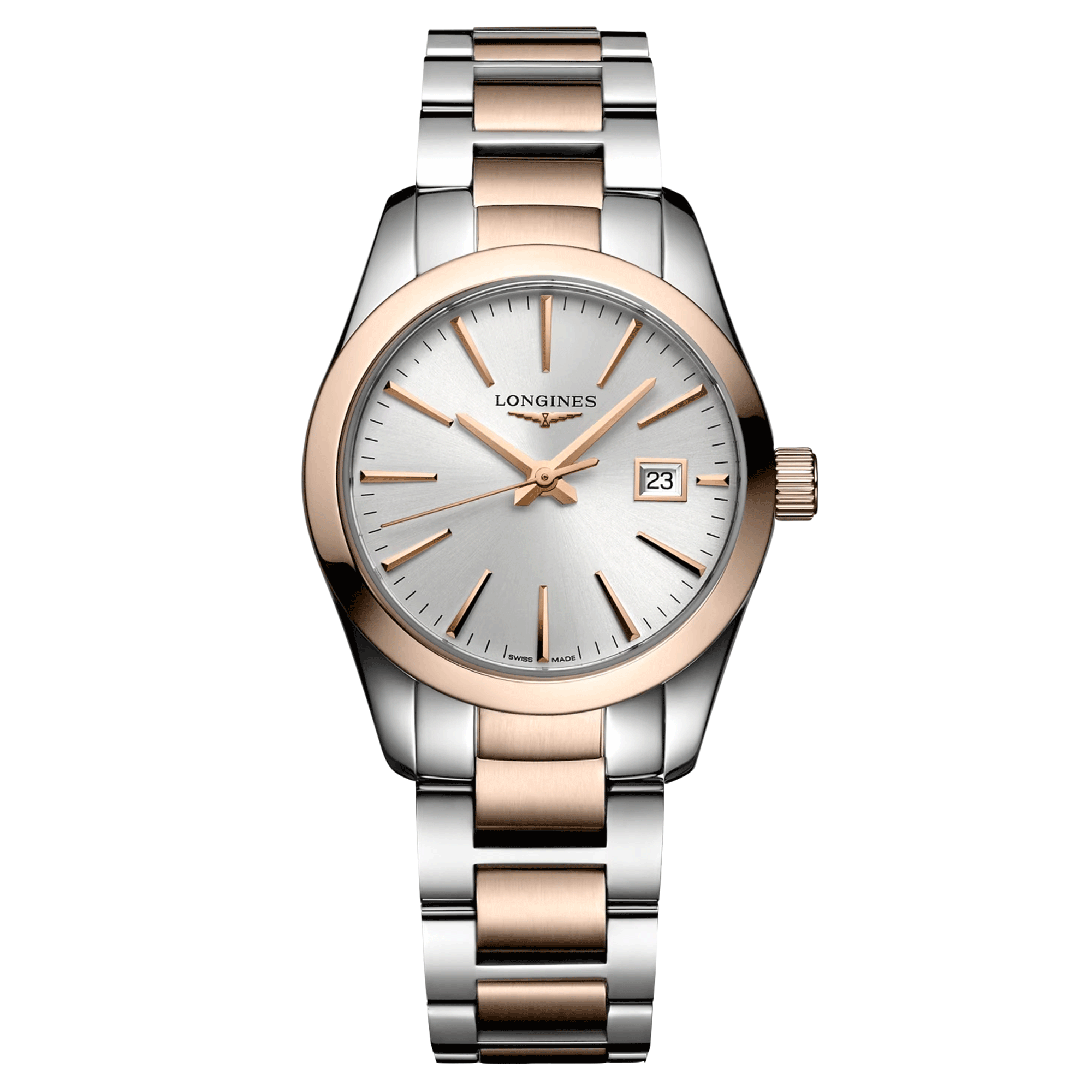 Montre Longines Conquest Classic quartz cadran argenté bracelet bicolore 29.50 mm L2.286.3.72.7