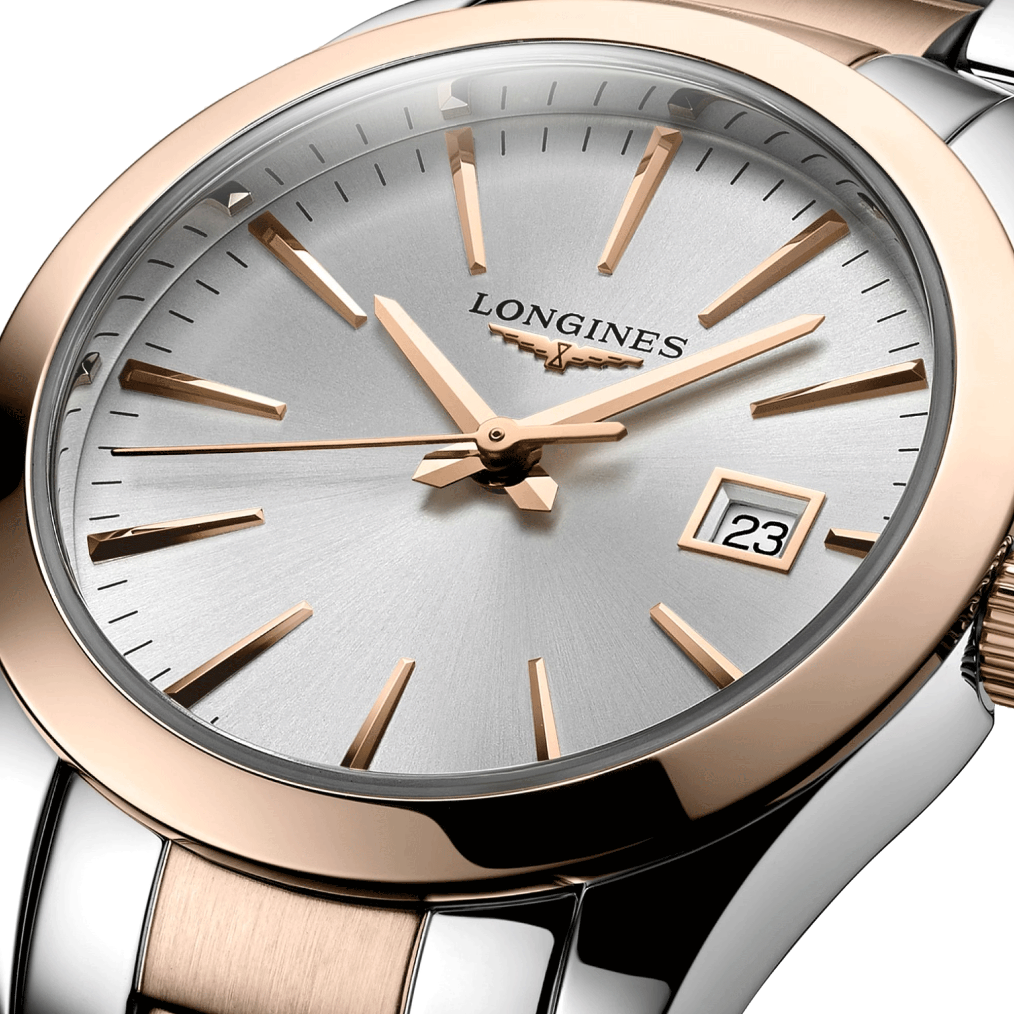 Montre Longines Conquest Classic quartz cadran argenté bracelet bicolore 29.50 mm L2.286.3.72.7