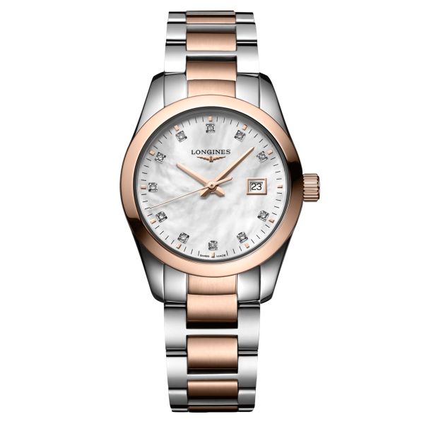 Longines Conquest Classic quartz watch mother-of-pearl dial bicolor bracelet 29.50 mm