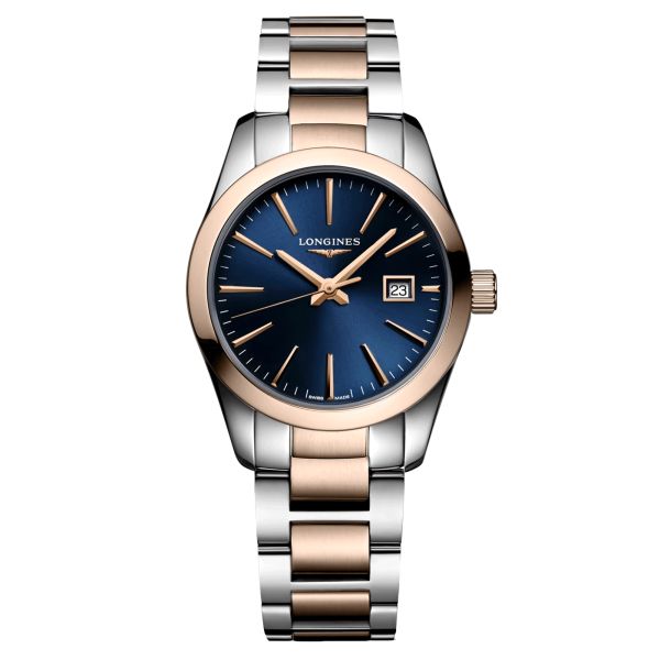 Longines Conquest Classic quartz watch blue dial bicolor bracelet 29.50 mm