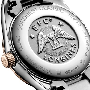 Longines Conquest Classic quartz watch blue dial bicolor bracelet 29.50 mm