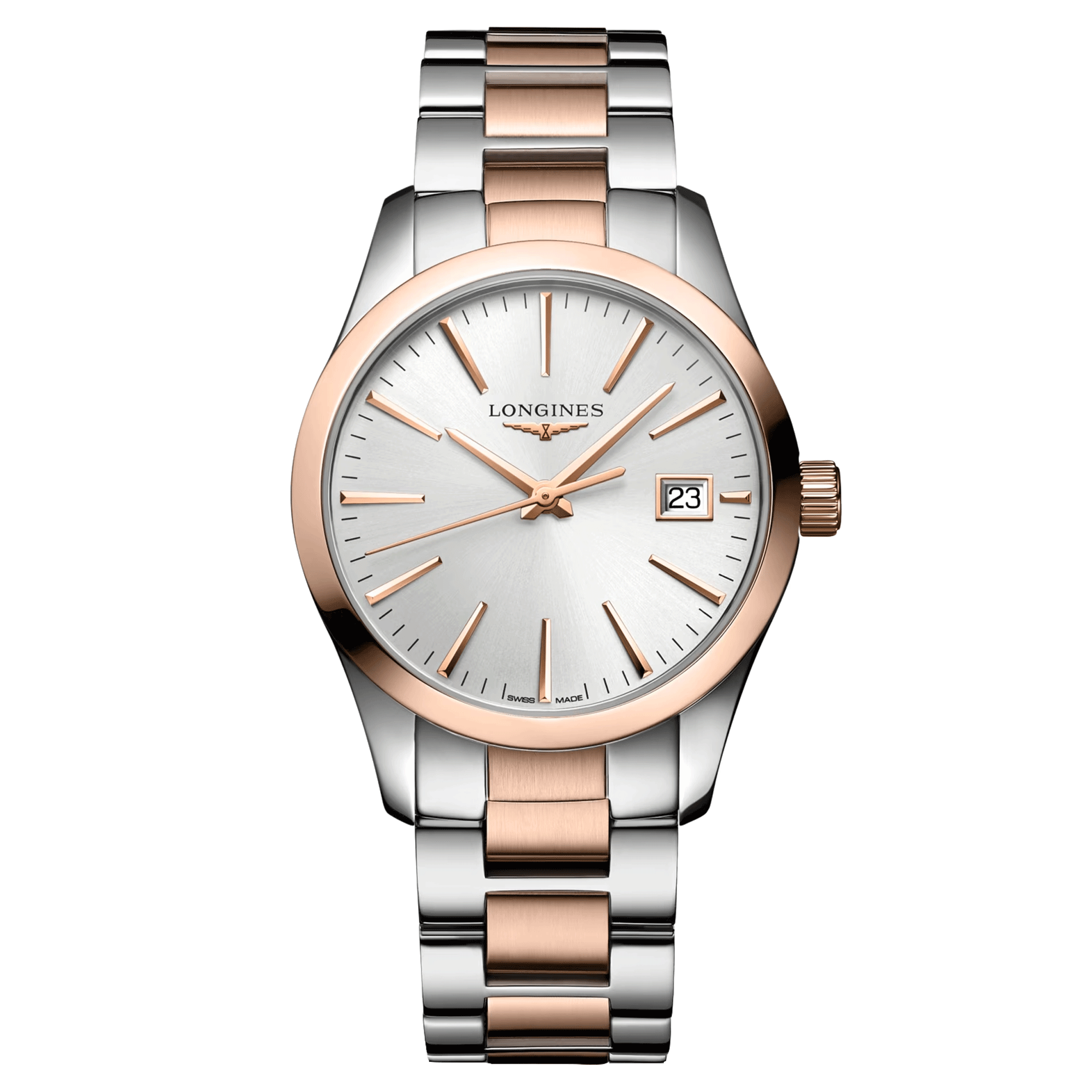 Montre Longines Conquest Classic quartz cadran argenté bracelet bicolore 34 mm L2.386.3.72.7