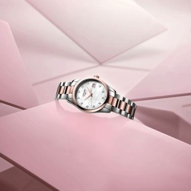 Longines Conquest Classic quartz watch mother-of-pearl dial two-tone bracelet 34 mm