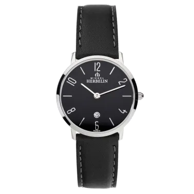 Montre Michel Herbelin City Lady quartz cadran noir bracelet cuir noir 30,5 mm