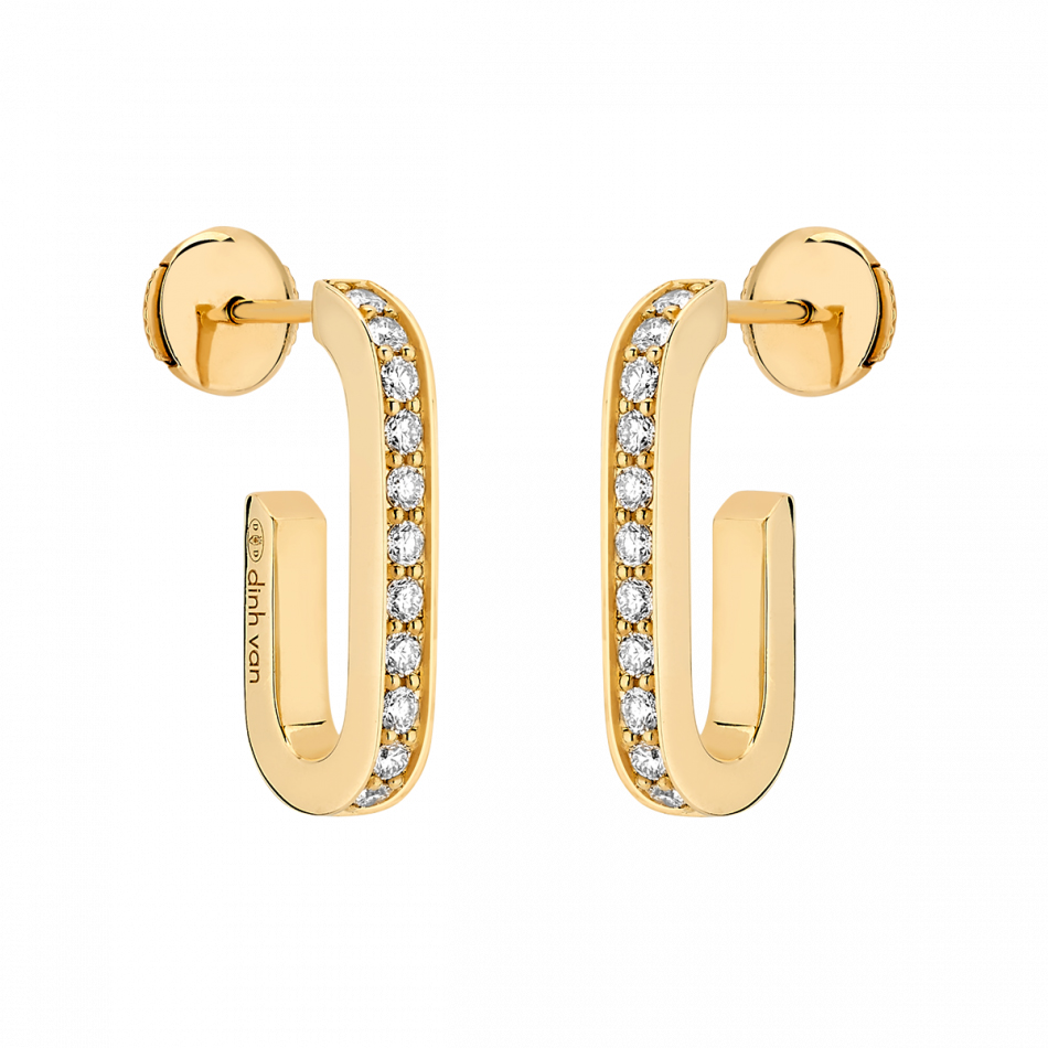 Boucles d oreilles dinh van Maillon L en or jaune et diamants LEPAGE
