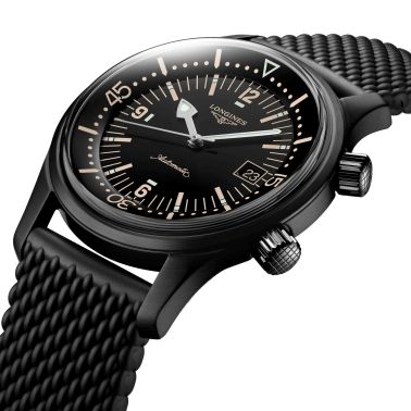 Montre Longines Legend Diver automatique acier PVD noir bracelet caoutchouc 42 mm