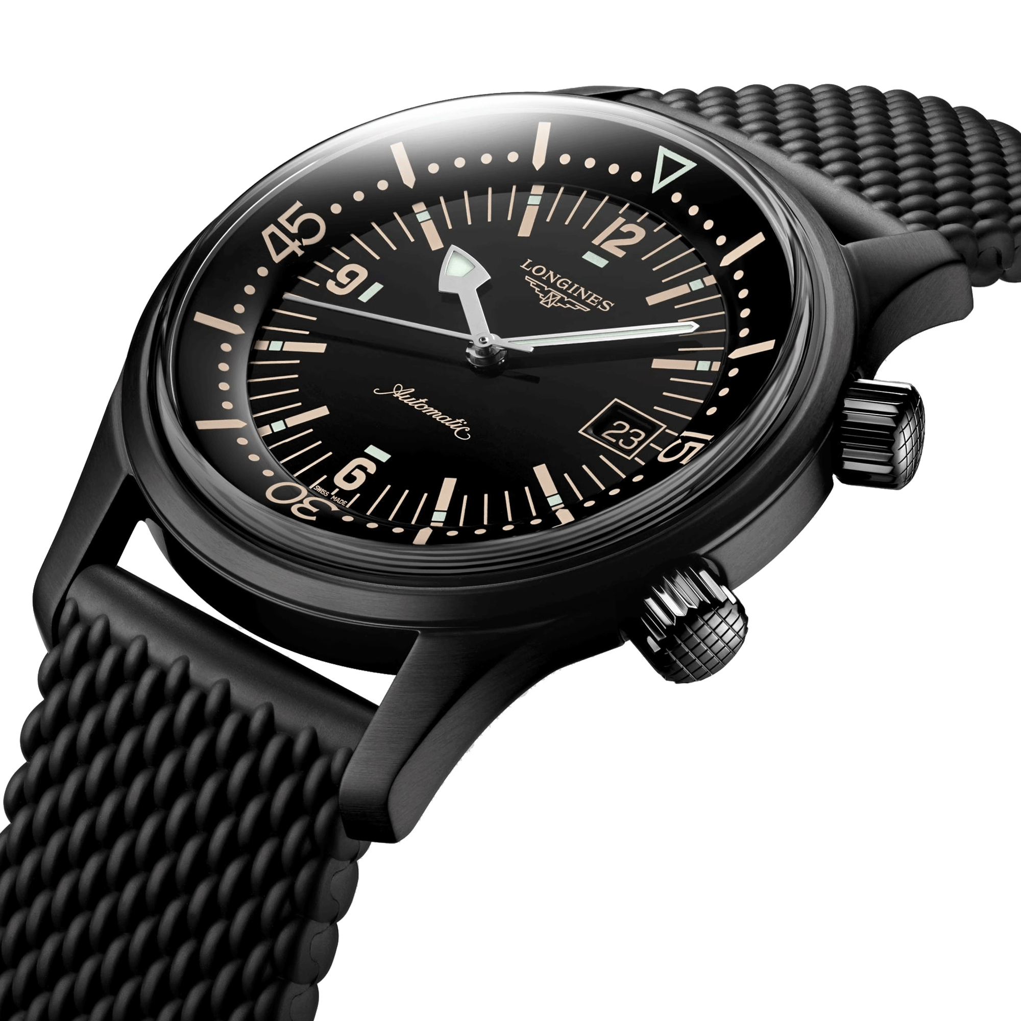 Montre Longines Legend Diver automatique acier PVD noir bracelet caoutchouc 42 mm