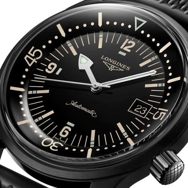 Montre Longines Legend Diver automatique acier PVD noir bracelet caoutchouc 42 mm