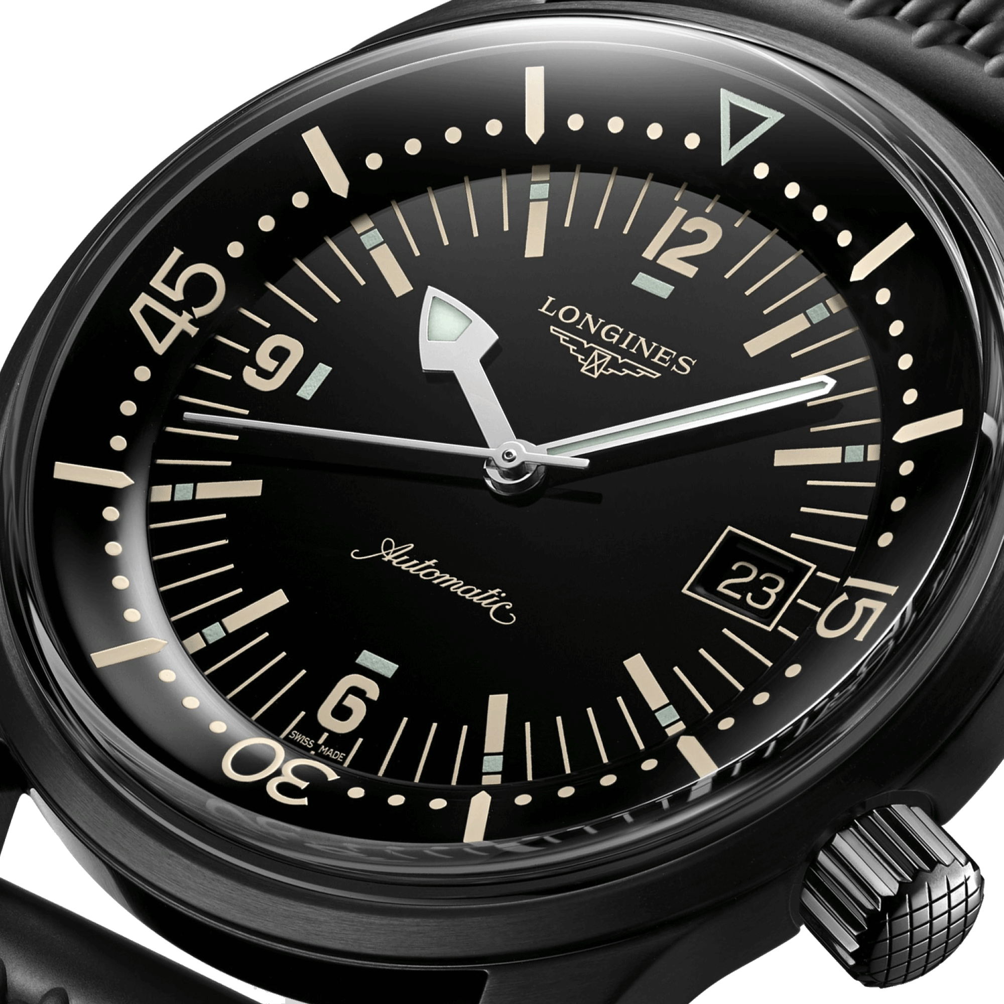 Montre Longines Legend Diver automatique acier PVD noir bracelet caoutchouc 42 mm