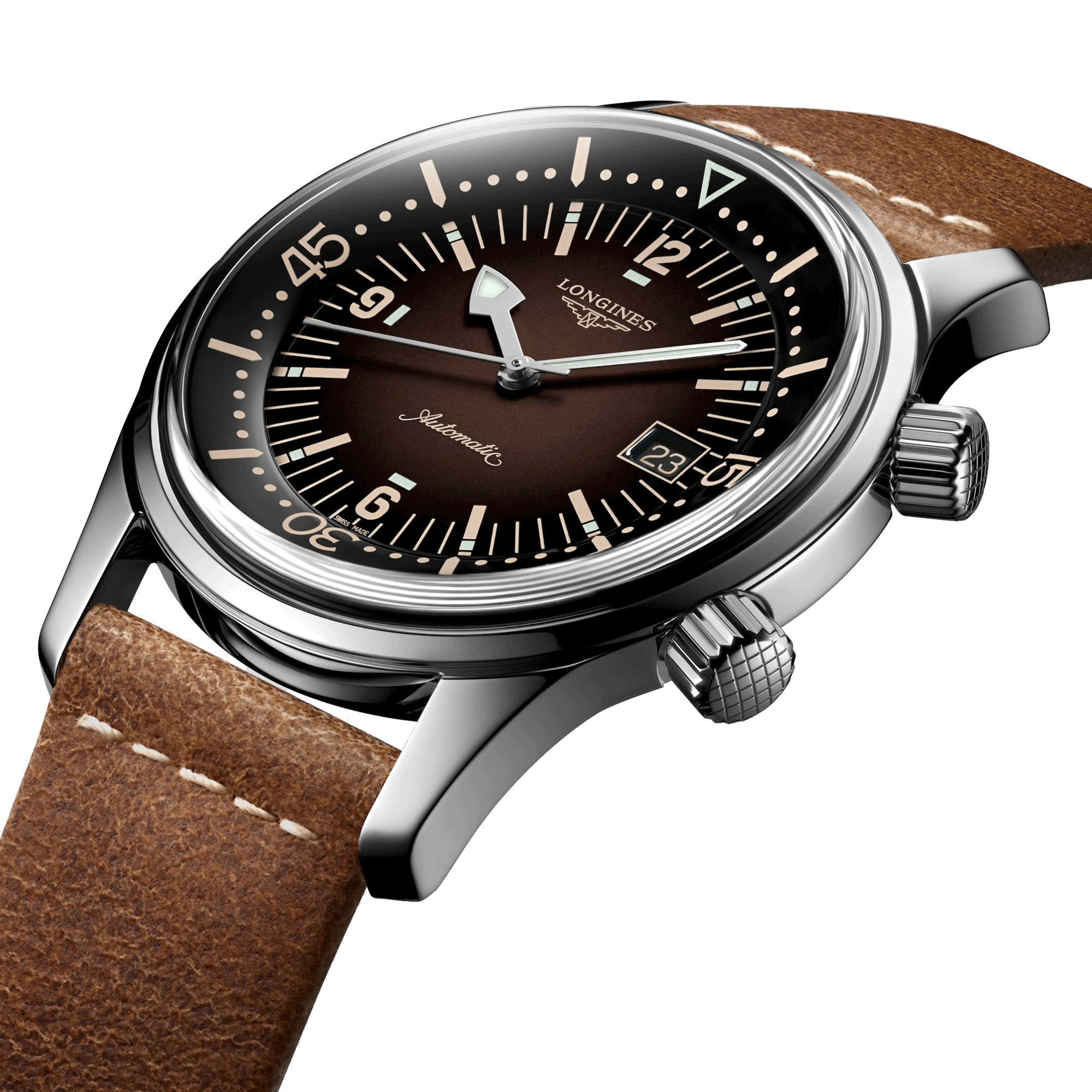 Montre Longines Legend Diver automatique cadran brun bracelet cuir brun 42 mm L3.774.4.60.2