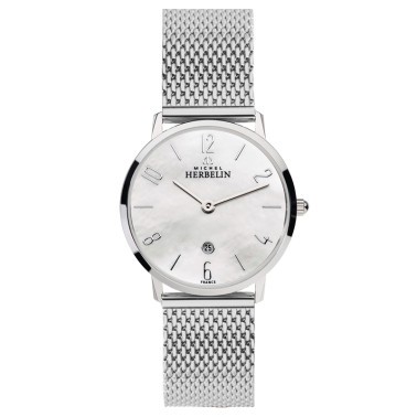 Montre Michel Herbelin City quartz cadran nacre bracelet maille milanaise 30,5 mm