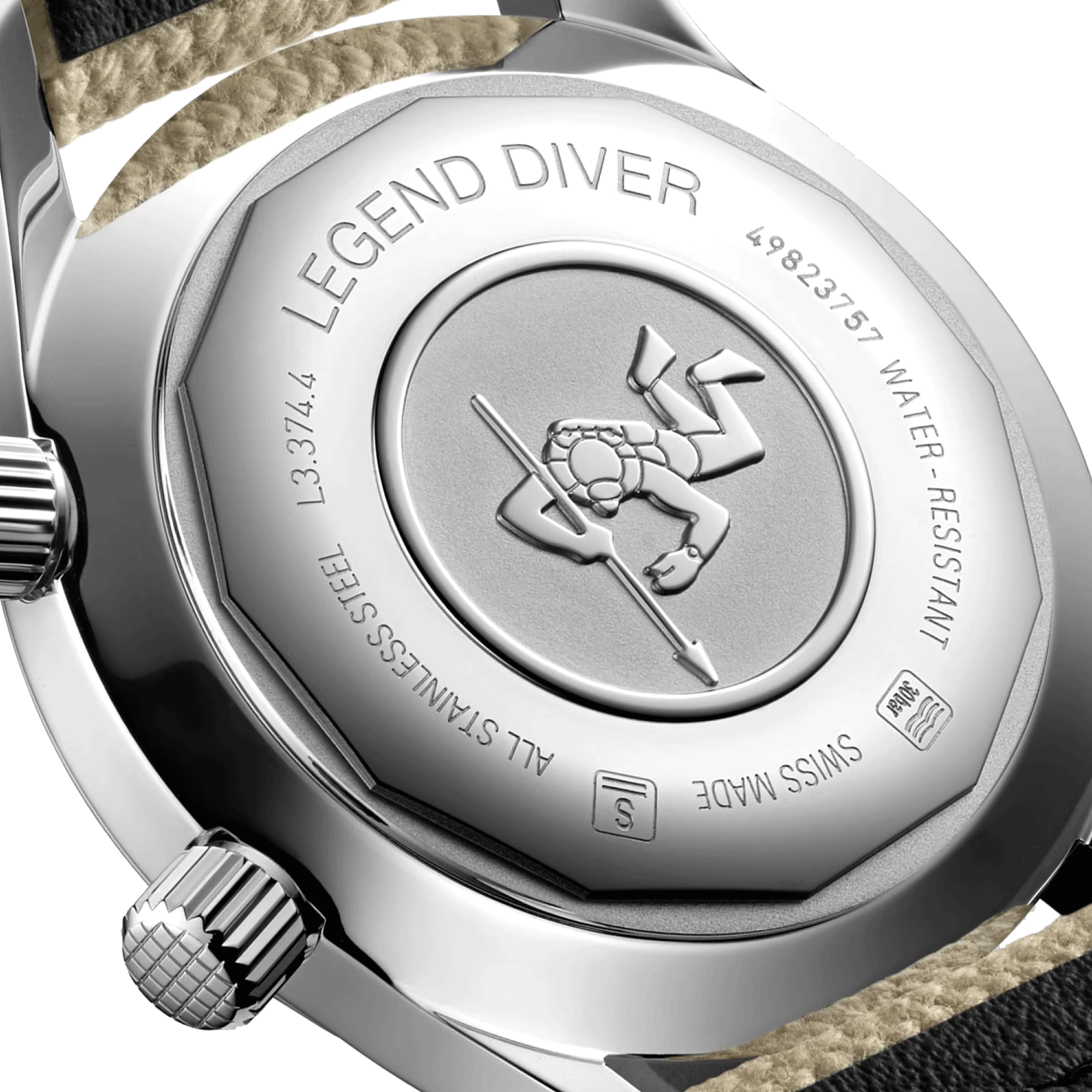 Montre Longines Legend Diver automatique cadran beige bracelet synthétique beige 36 mm L3.374.4.30.2
