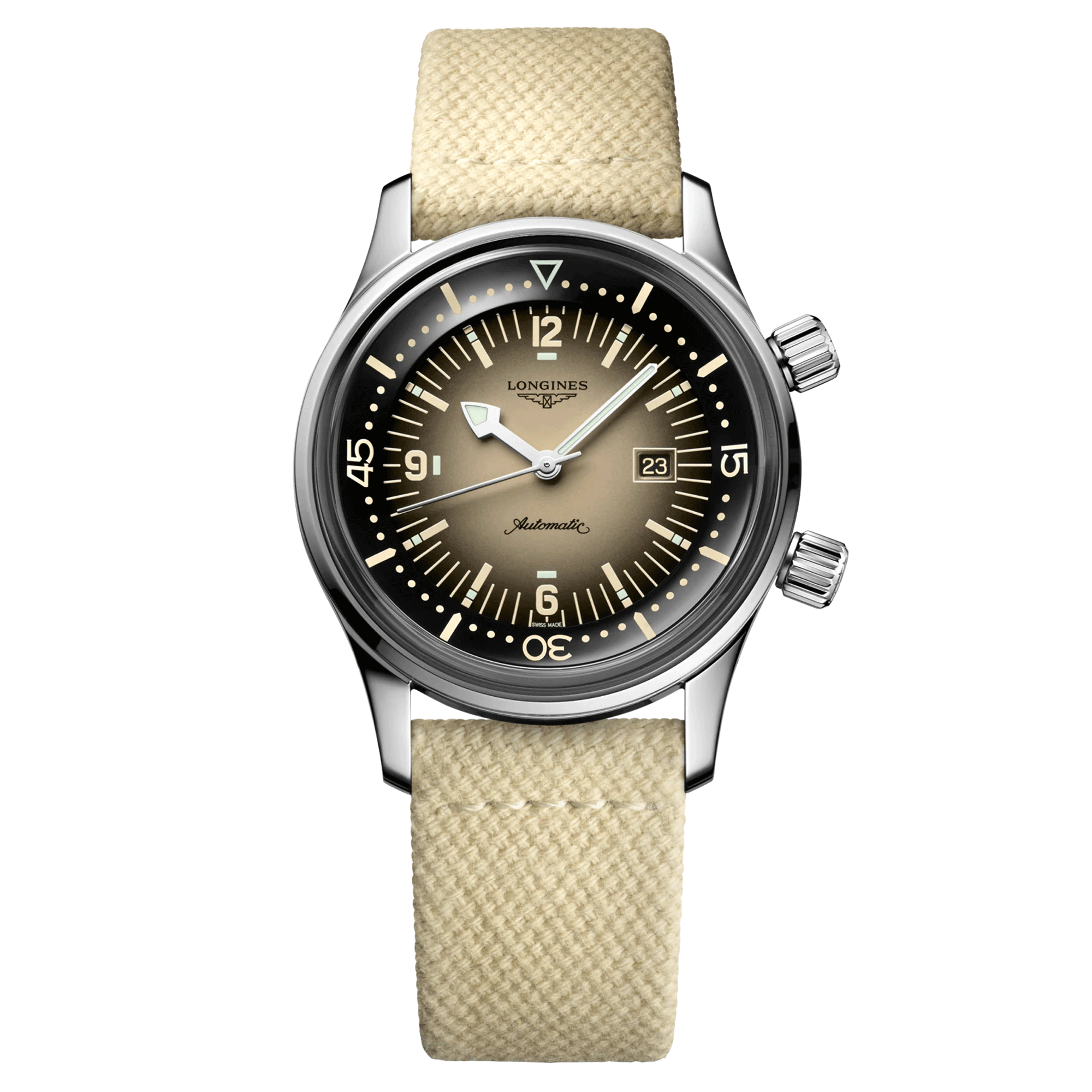Montre Longines Legend Diver automatique cadran beige bracelet synthétique beige 36 mm L3.374.4.30.2