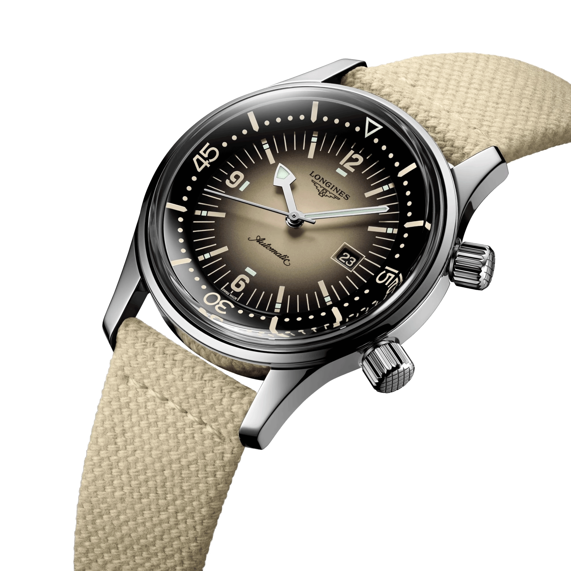 Montre Longines Legend Diver automatique cadran beige bracelet synthétique beige 36 mm L3.374.4.30.2