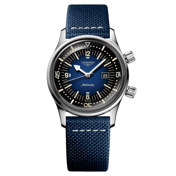 Longines Legend Diver automatic watch blue dial blue synthetic strap 36 mm