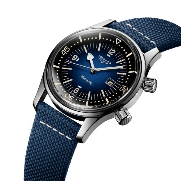 Longines Legend Diver automatic watch blue dial blue synthetic strap 36 mm