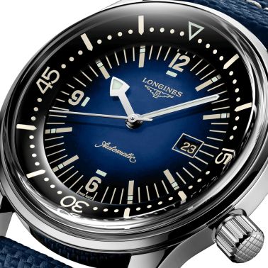 Longines Legend Diver automatic watch blue dial blue synthetic strap 36 mm