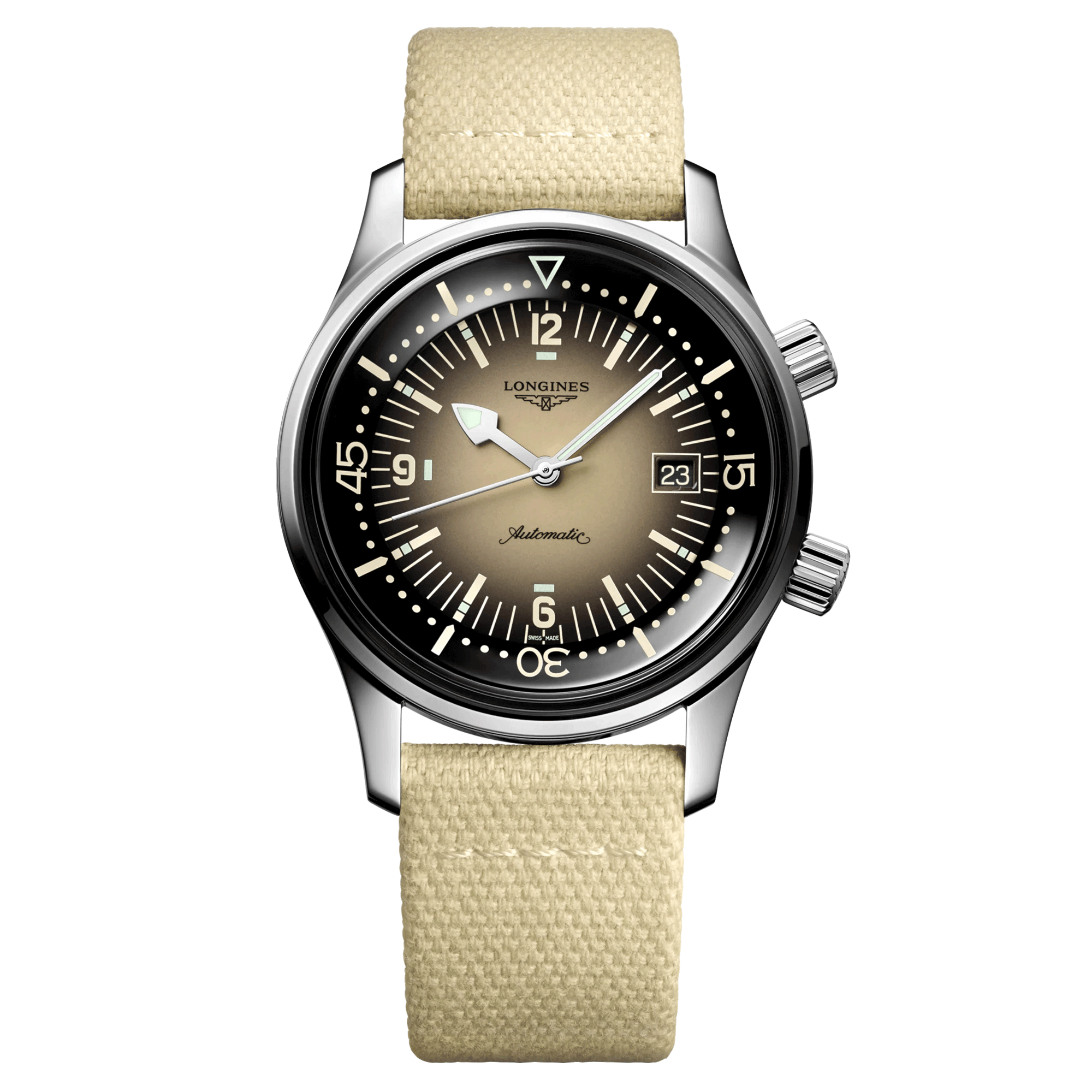 Montre Longines Legend Diver automatique cadran beige bracelet synthétique beige 42 mm L3.774.4.30.2