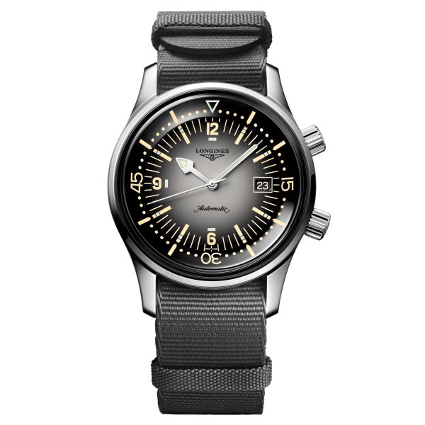 Montre Longines Legend Diver automatique cadran gris bracelet synthétique gris 42 mm L3.774.4.70.2