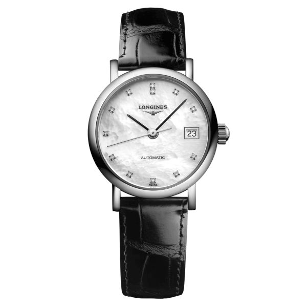 Montre Longines Elegant Collection automatique index diamants bracelet cuir 25,5 mm L4.309.4.87.2