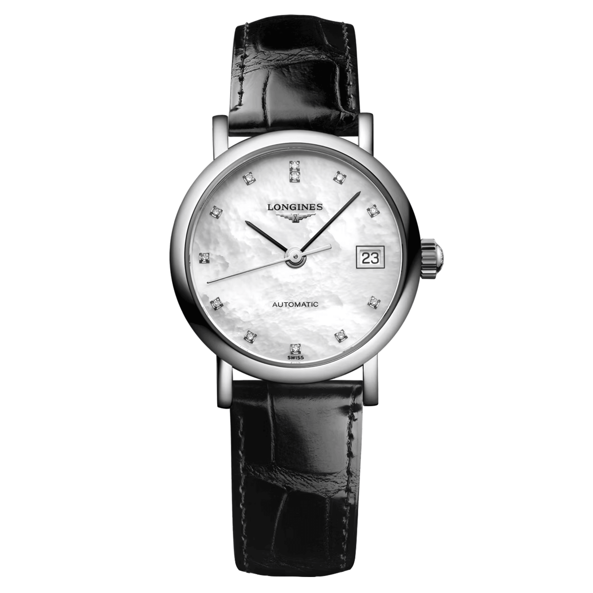 Montre Longines Elegant Collection automatique index diamants bracelet cuir 25,5 mm L4.309.4.87.2