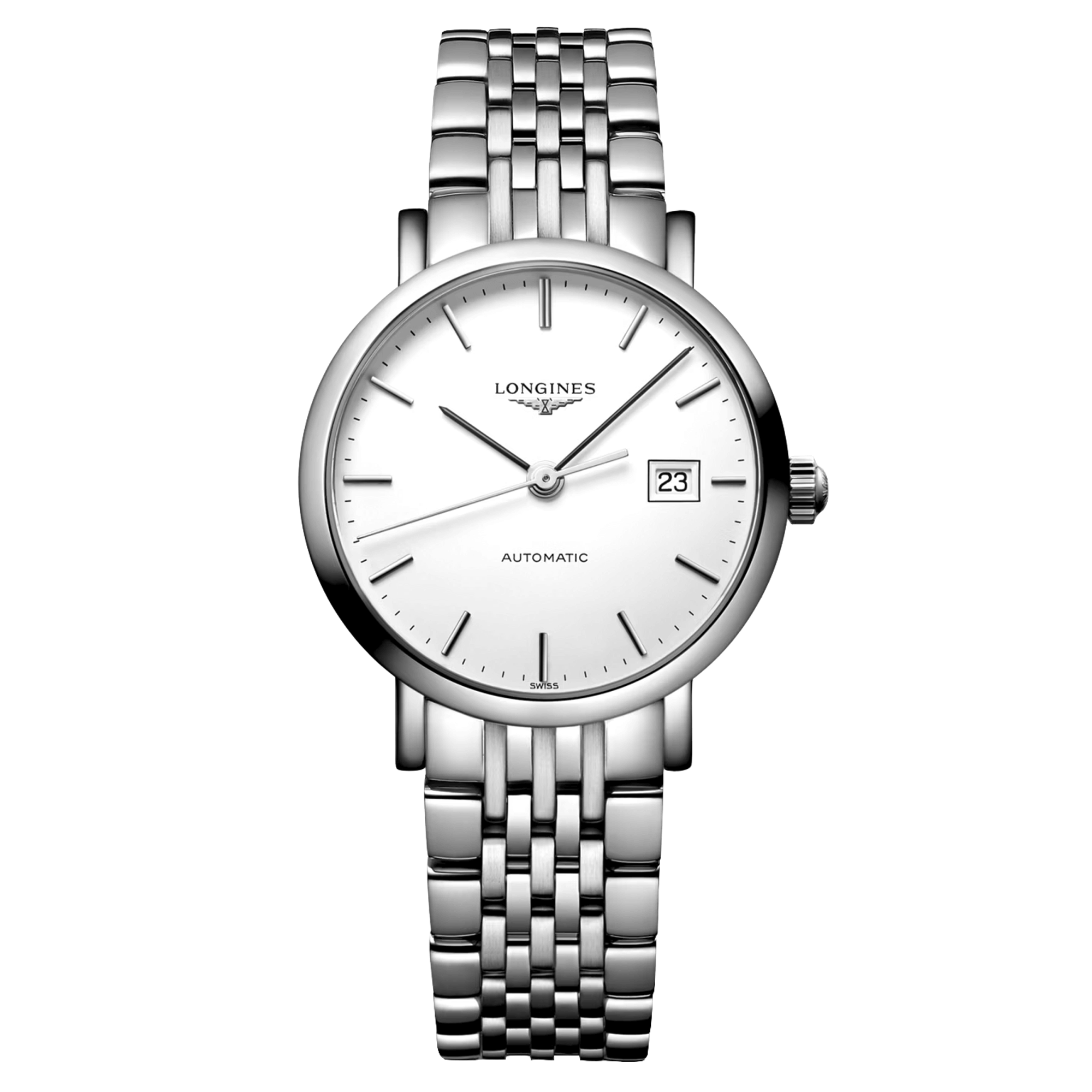 Montre Longines Elegant Collection automatique cadran blanc bracelet acier 29 mm