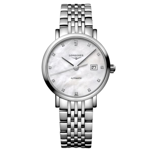 Montre Longines Elegant collection automatique cadran nacre index diamants 29 mm L4.310.4.87.6