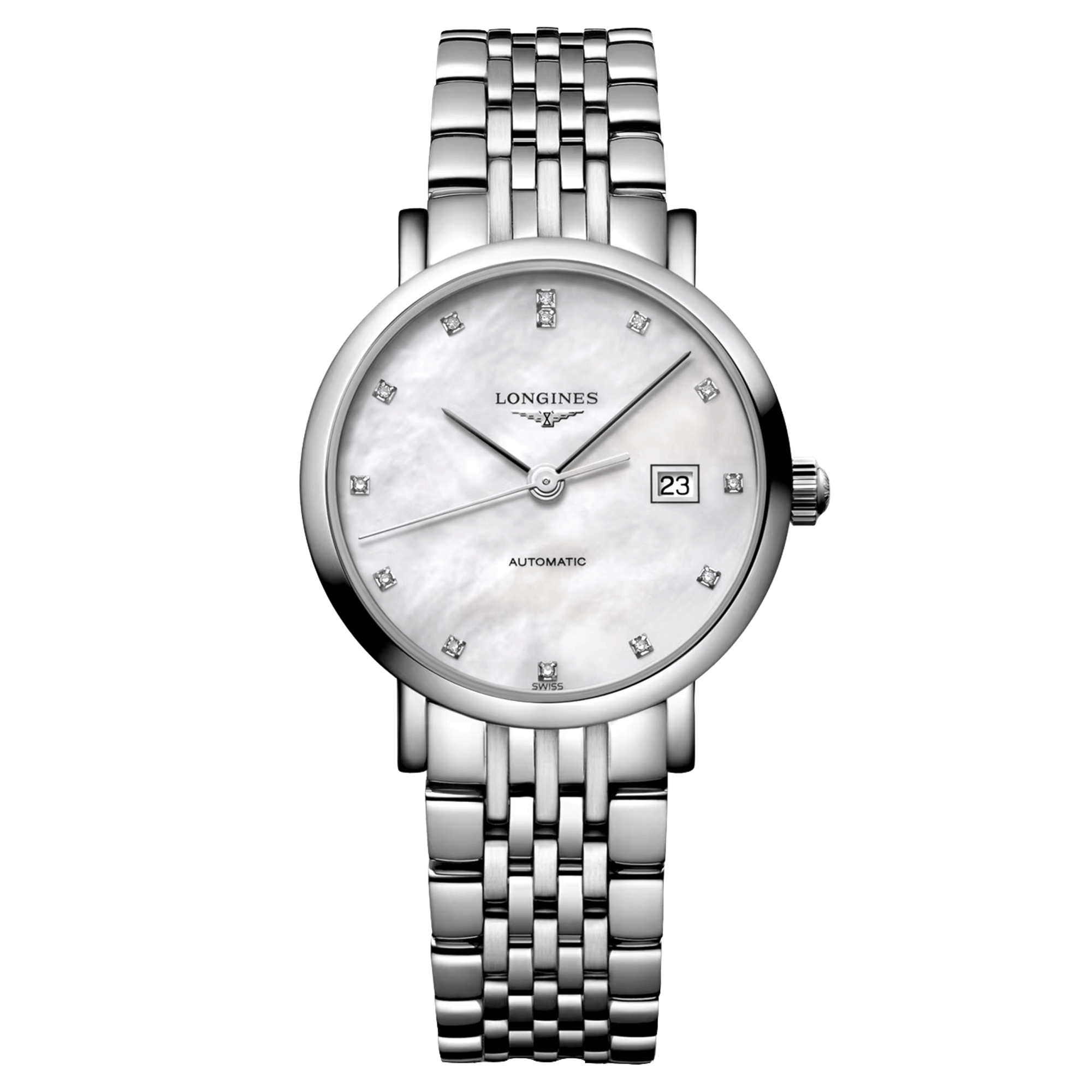 Montre Longines Elegant collection automatique cadran nacre index diamants 29 mm