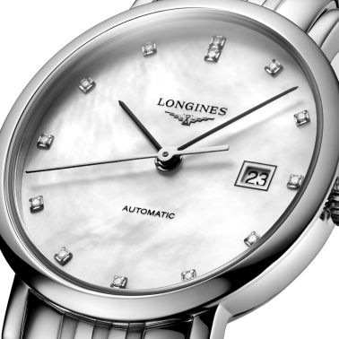 Montre Longines Elegant collection automatique cadran nacre index diamants 29 mm
