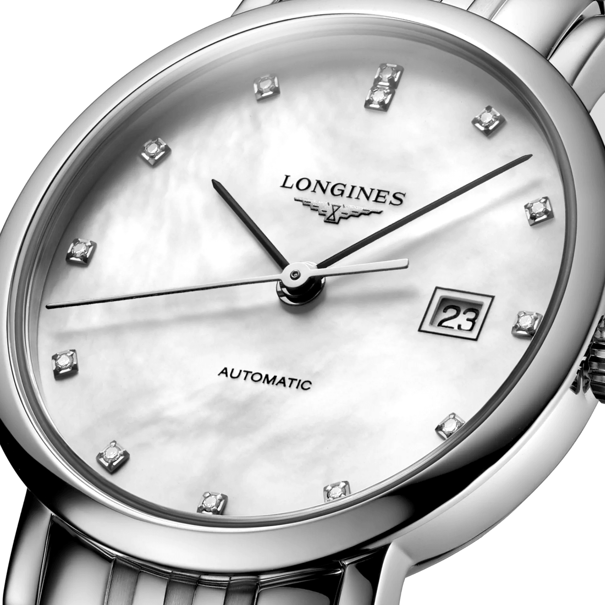 Montre Longines Elegant collection automatique cadran nacre index diamants 29 mm