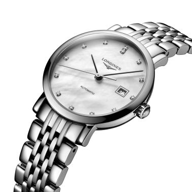 Montre Longines Elegant collection automatique cadran nacre index diamants 29 mm