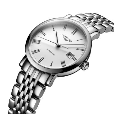 Montre Longines Elegant Collection automatique cadran blanc chiffres romains bracelet acier 29 mm L4.310.4.11.6