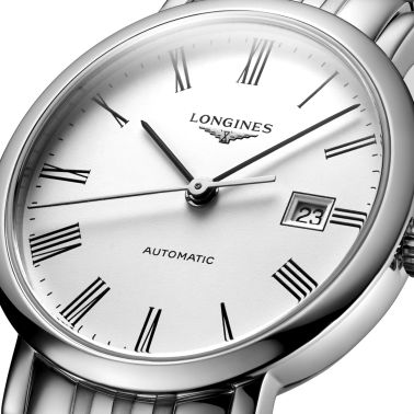 Montre Longines Elegant Collection automatique cadran blanc chiffres romains bracelet acier 29 mm L4.310.4.11.6