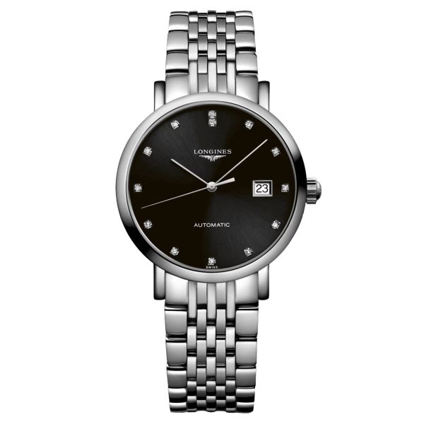 Montre Longines Elegant collection automatique cadran noir index diamants 29 mm