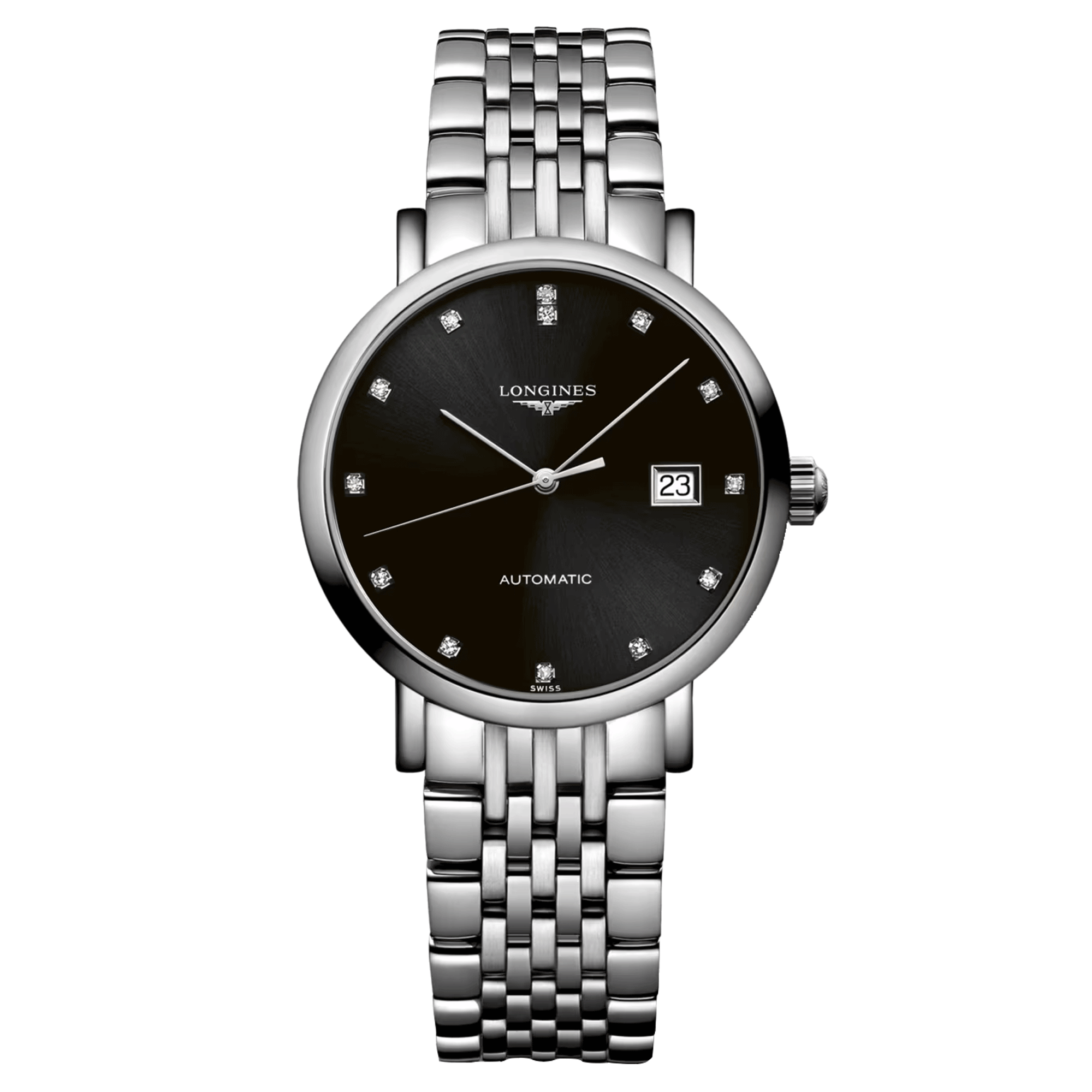 Montre Longines Elegant collection automatique cadran noir index diamants 29 mm