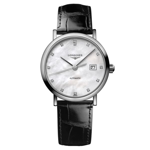 Montre Longines Elegant Collection automatique cadran nacre index diamants 29 mm L4.310.4.87.2