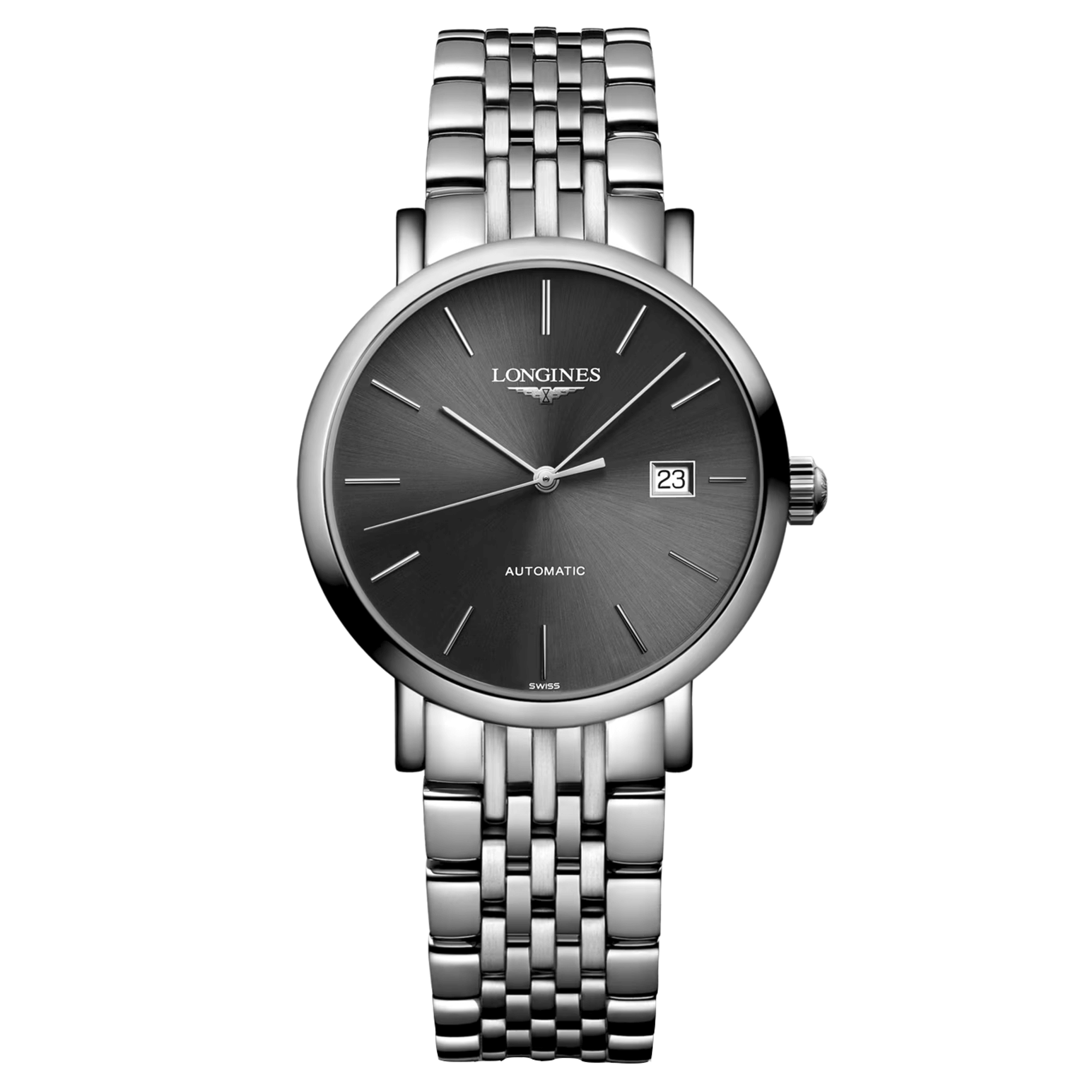 Montre Longines Elegant Collection automatique cadran gris bracelet acier 29 mm L4.310.4.72.6